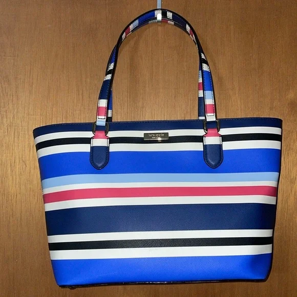 •KATE SPADE•RED/WHITE/BLUE/BLACK STRIPED LAUREL WAY DALLY MEDIUM ZIP TOP TOTE